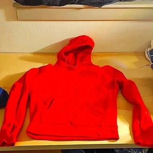 Womens Champion Red Reverse Weave Cotton Poly Hoodie Medium
